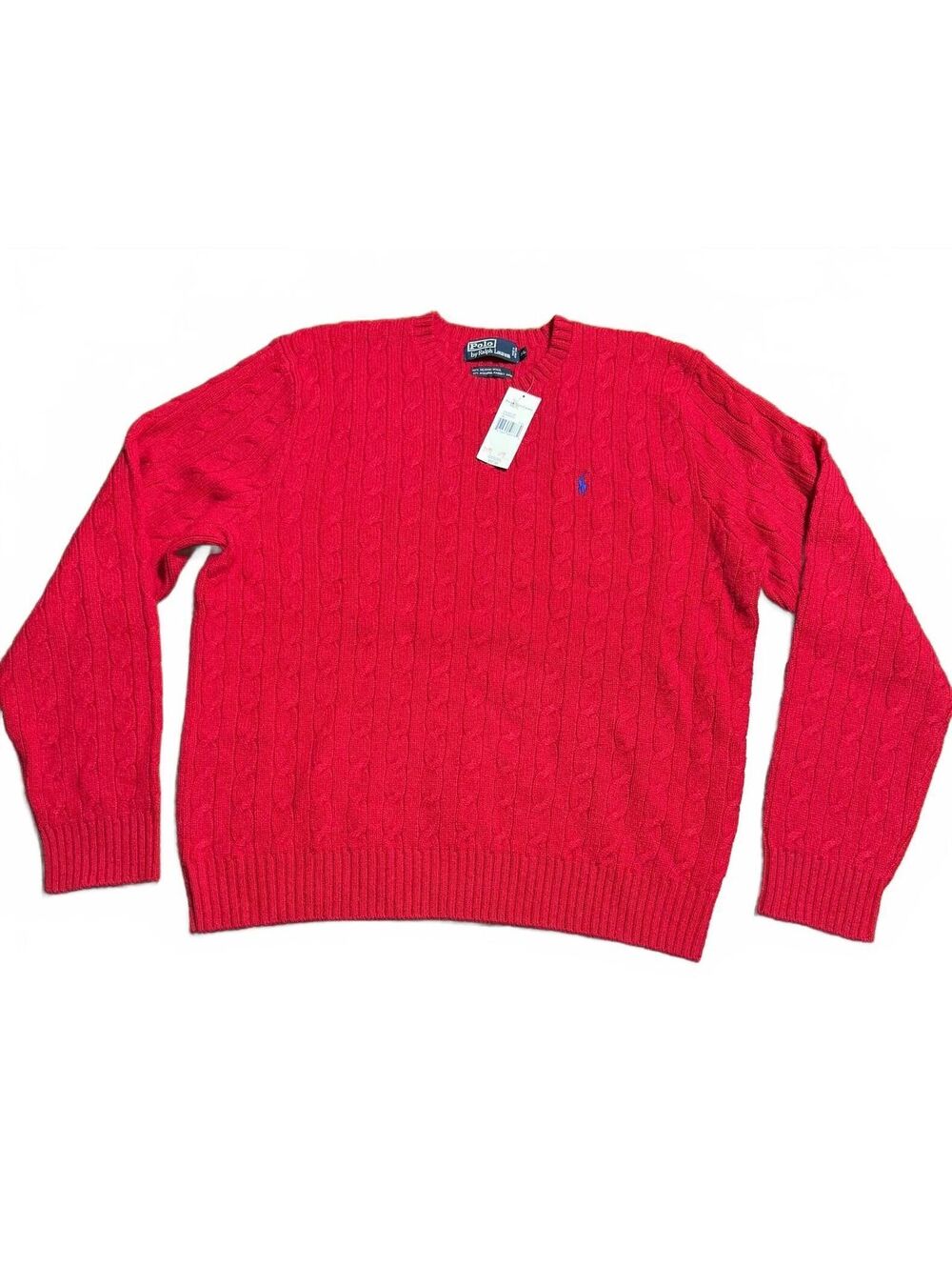 Polo Ralph Lauren Men Sweater XL Red Cable Knit Merino Wool Angora Blend NWT